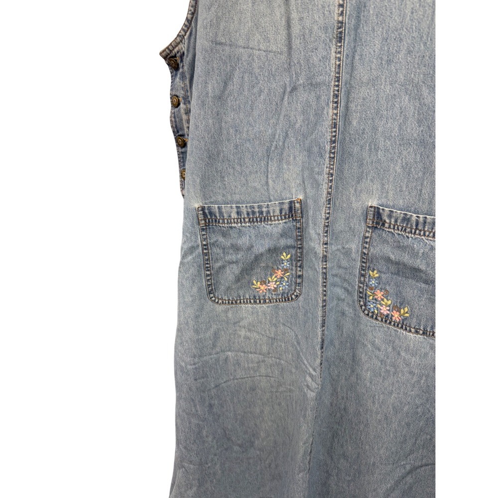 Vintage Laura Ashley Denim Pinafore Dress Floral Midi Teacher Modest Jumper L - Picture 4 of 8